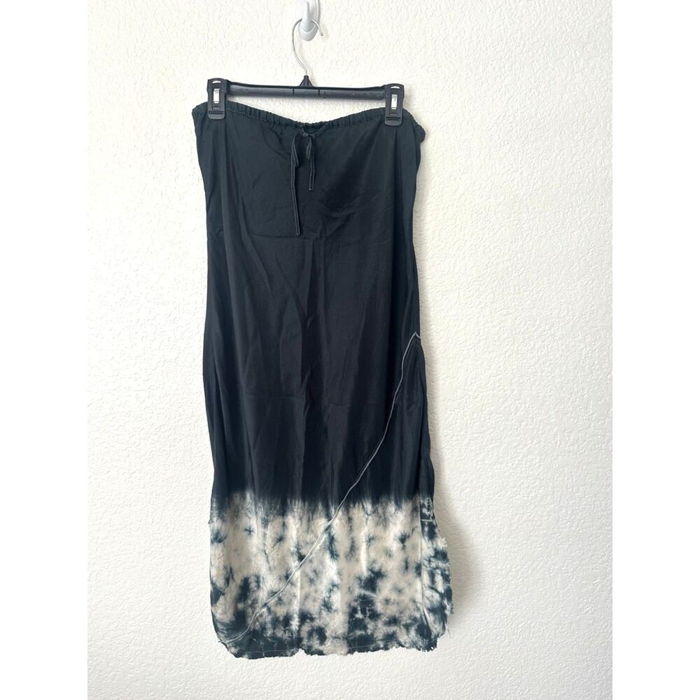 Lila 100% Silk Drawstring Waist Tie Dye Gray White Midi Skirt
